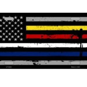Thin Line Flag POLICE FIRE EMS Metal Novelty License Plate Tag 6" x 12"
